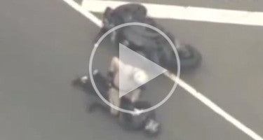 MOTORCYCLIST SURRENDERS TO CHP ON HIGHWAY!